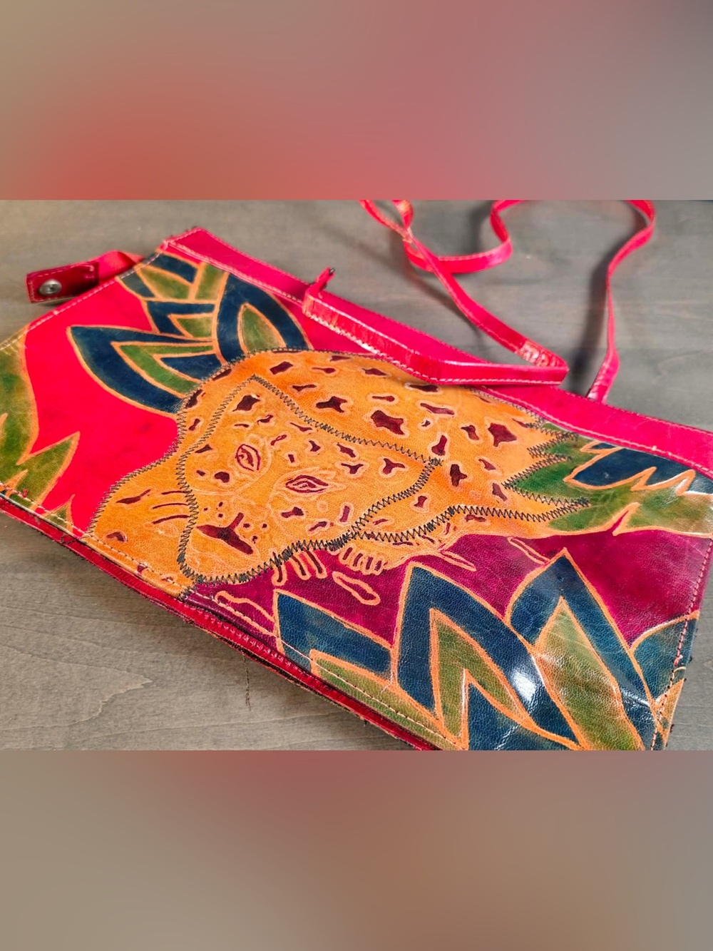 Leopard leather Hand-Painted Pink & Orange Leather Bag